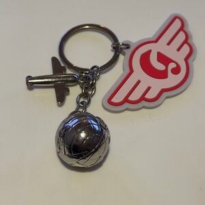 Glossier Silver Airplane Keychain with Red Emblem